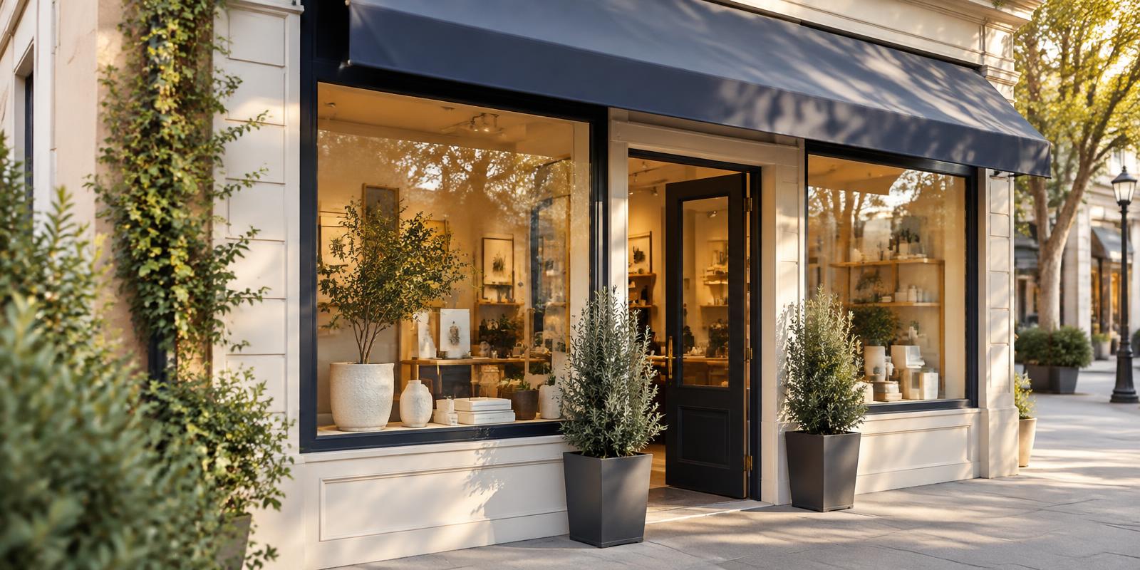 Inviting storefront of a small business on a sunny street